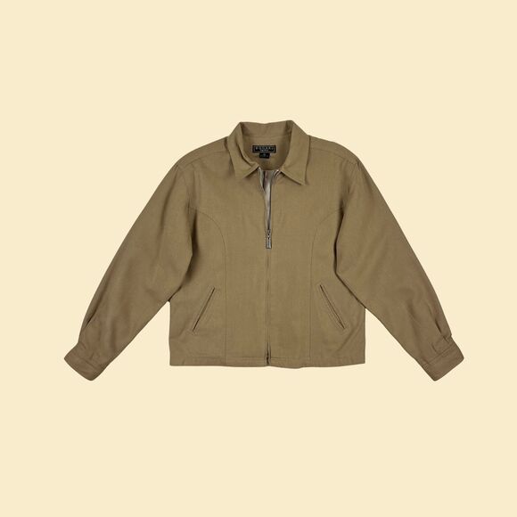 1990s silk M womens jacket, vintage 90s silk/linen brown windbreaker jacket - Picture 1 of 10